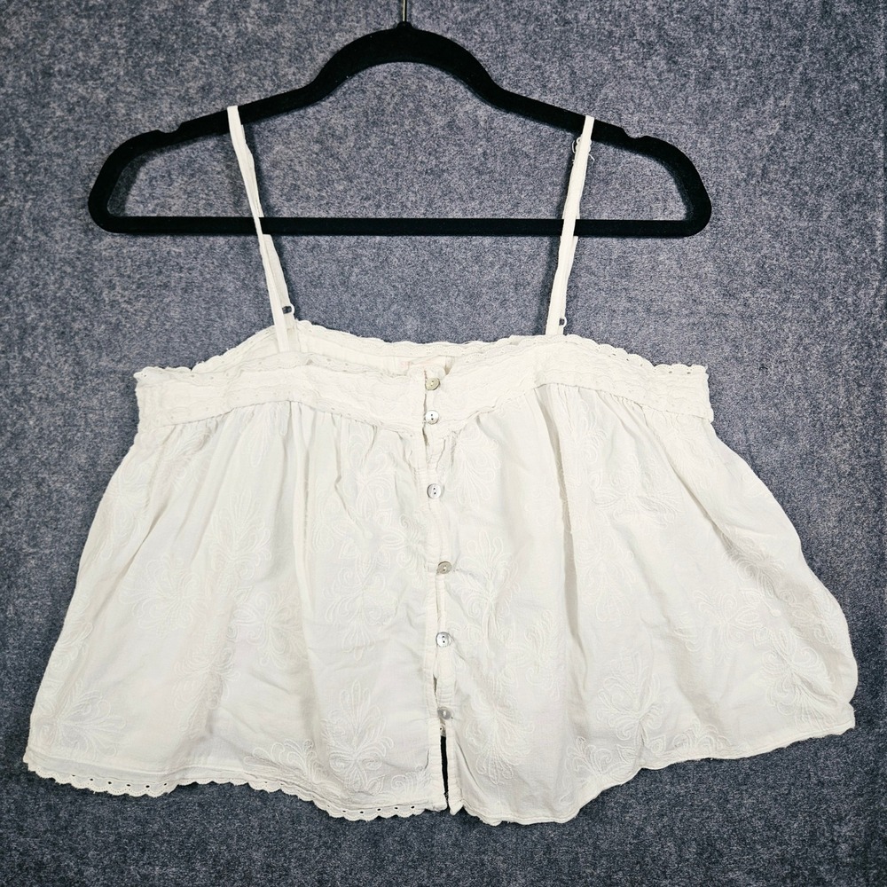 Shabby Chic Womens White Cami Eyelet Button Front Boho Festival Summer Size S